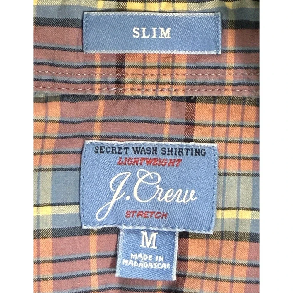 J Crew Lightweight Stretch Slim Men M Blue Pink Secret Wash‎ Cotton Poplin Shirt